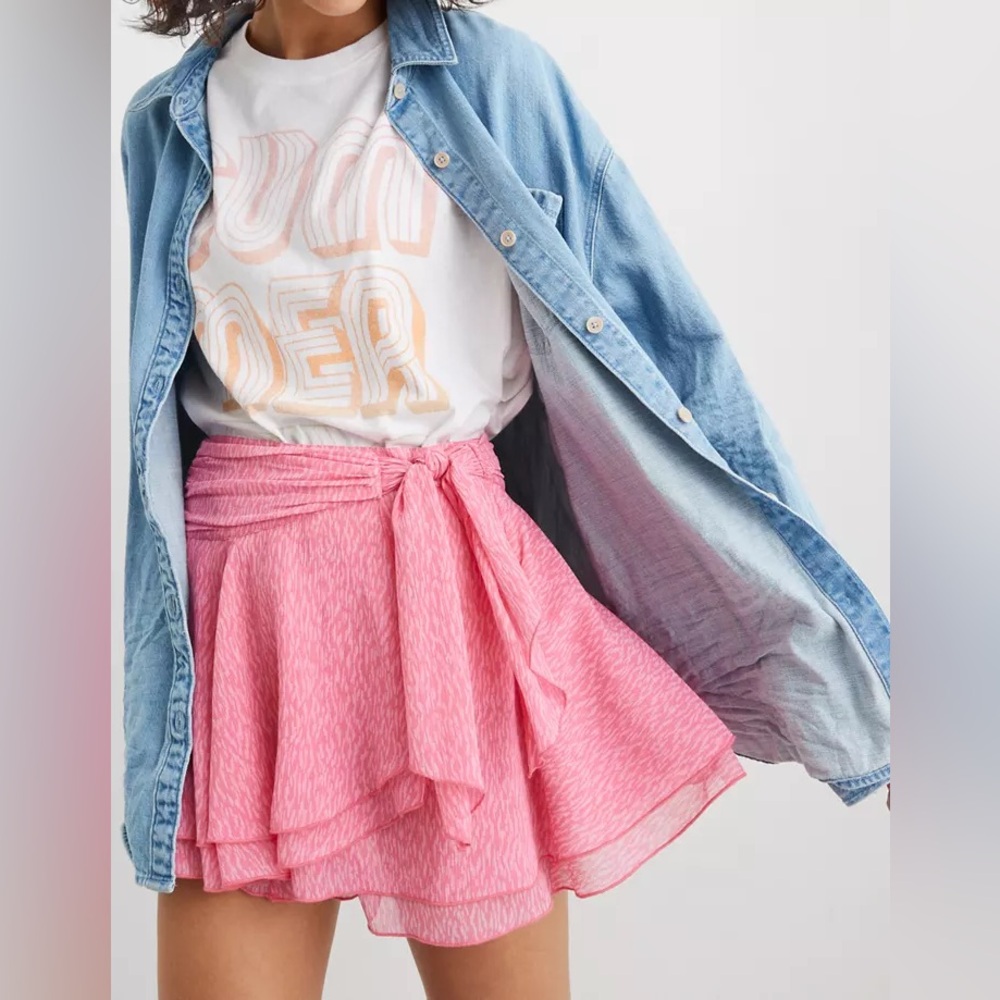 Aerie Pink Chiffon Wrap Skirt NWT